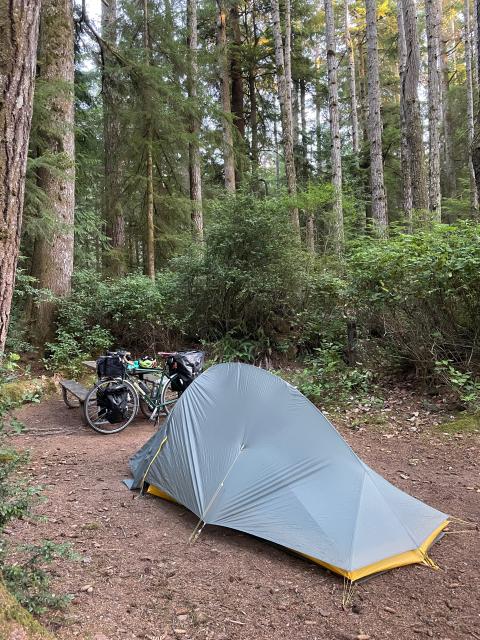Bike and tent at Honeyman SP