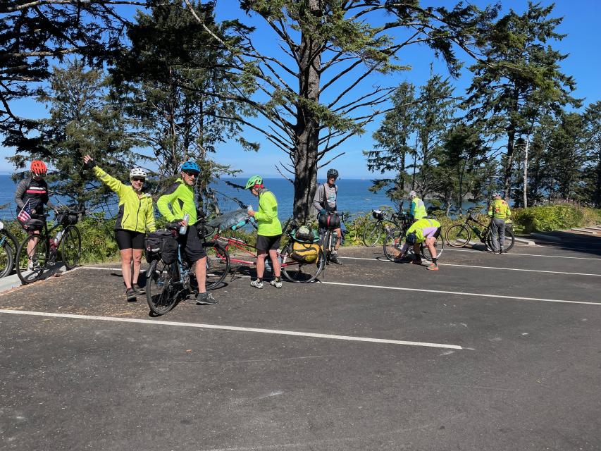 Riders at the first ocean view of the tour