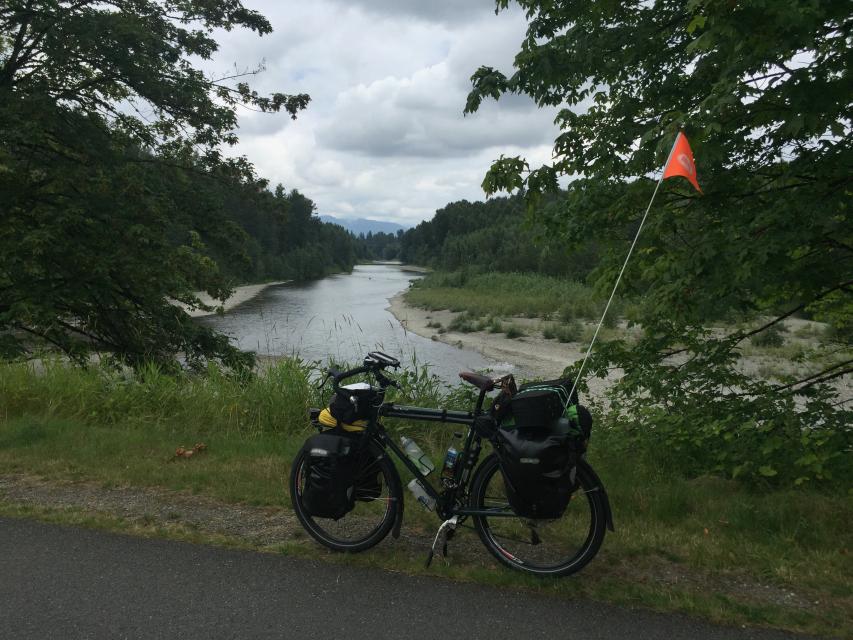 My bike by a river